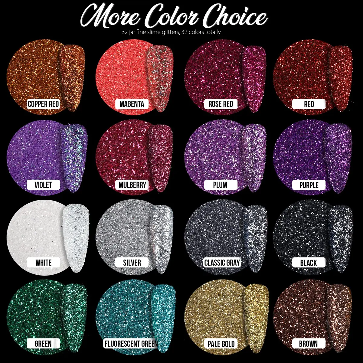Teenitor Fine Glitter, 32 Jars, 8g Each | Assorted Colors for Arts, Makeup & Nails - view 3