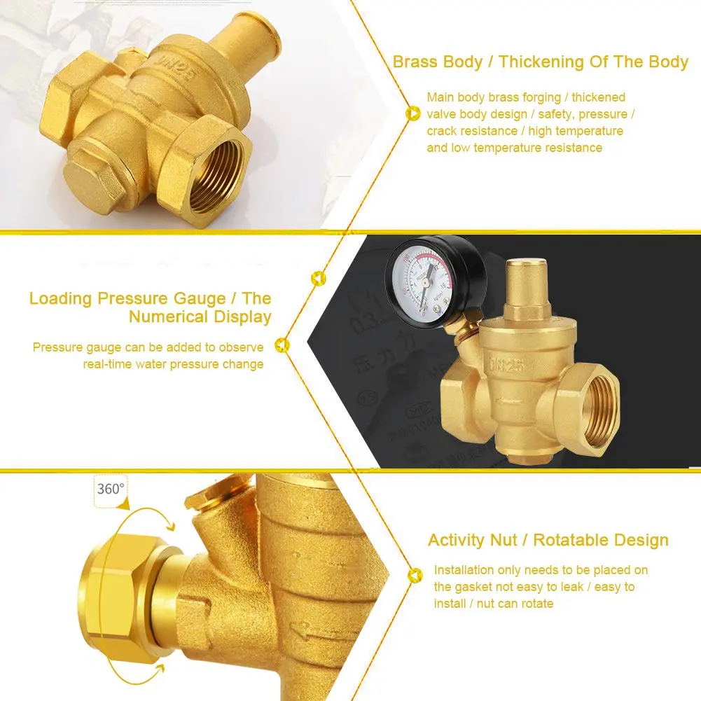 Keenso DN25 Water Pressure Regulator Brass 1.6Mpa | Hydraulic & Solar Energy Use - view 5