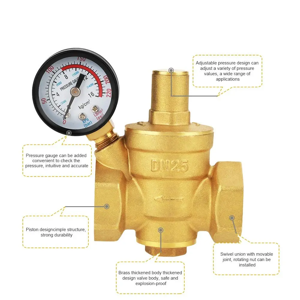 Keenso DN25 Water Pressure Regulator Brass 1.6Mpa | Hydraulic & Solar Energy Use - view 2