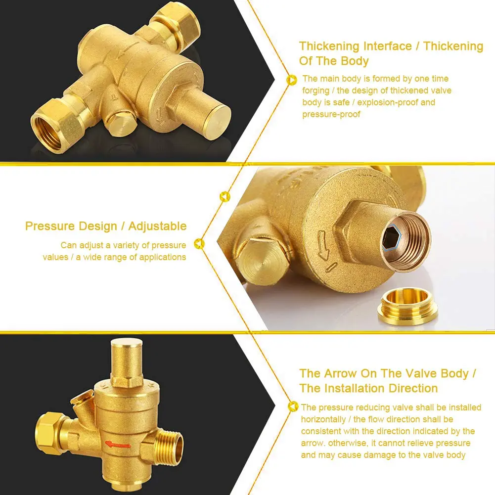 Keenso DN25 Water Pressure Regulator Brass 1.6Mpa | Hydraulic & Solar Energy Use - view 4