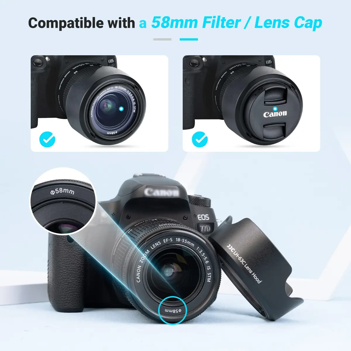 JJC Lens Hood for Canon EF-S 18-55mm f/3.5-5.6 IS STM & RF 24-50mm f/4-6.3 IS STM Lenses, Reversible Bayonet Mount, 58mm Filter Compatible | Protects Lens from Flare & Impact - view 5