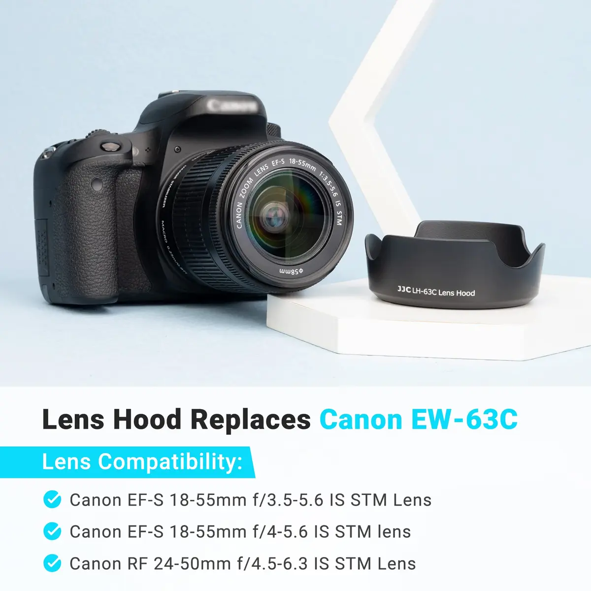 JJC Lens Hood for Canon EF-S 18-55mm f/3.5-5.6 IS STM & RF 24-50mm f/4-6.3 IS STM Lenses, Reversible Bayonet Mount, 58mm Filter Compatible | Protects Lens from Flare & Impact - view 2