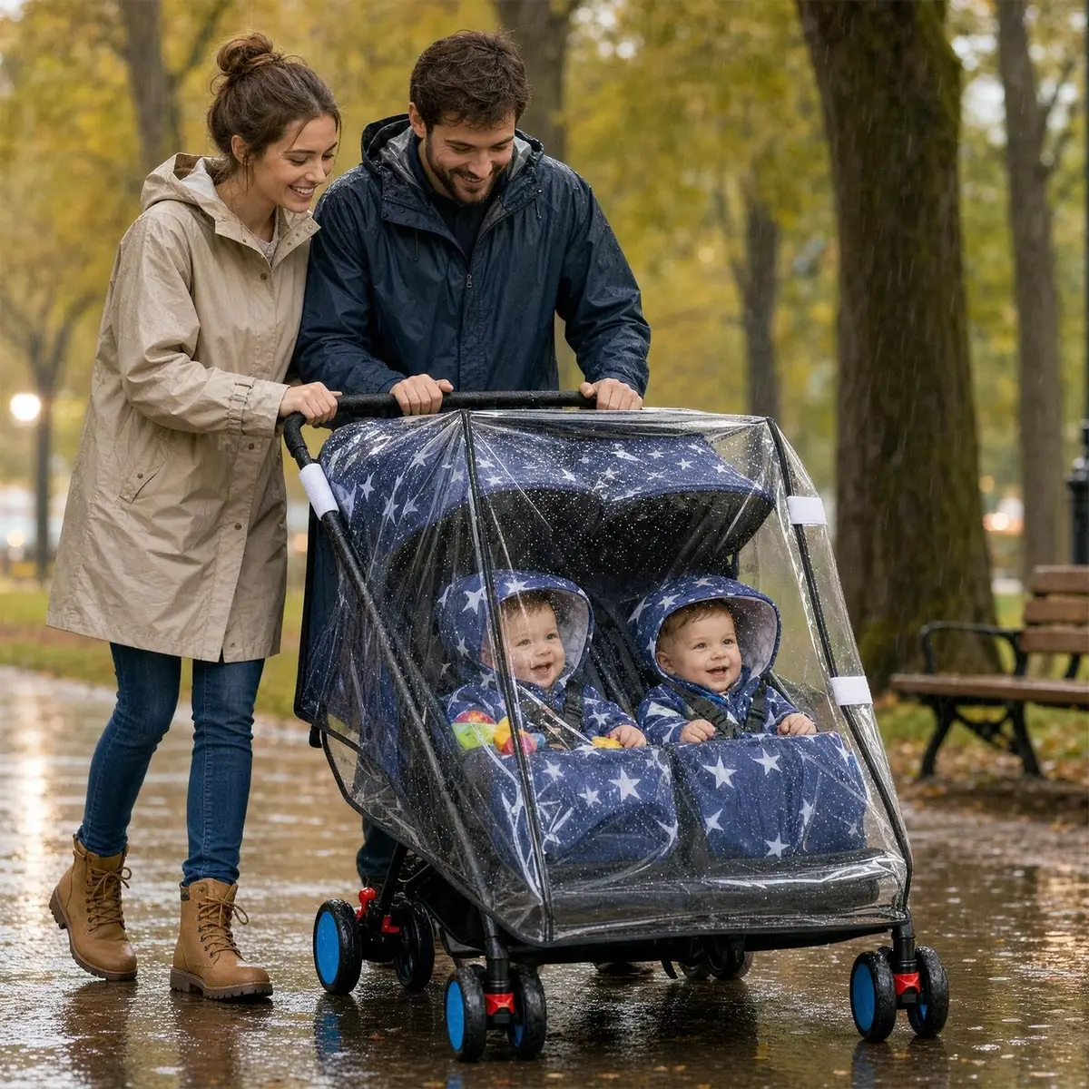 HSJH Weather Shield for Double Stroller Waterproof Rain Cover 42cm x 79cm x 82cm | Universal Twin Rain Cover - view 5