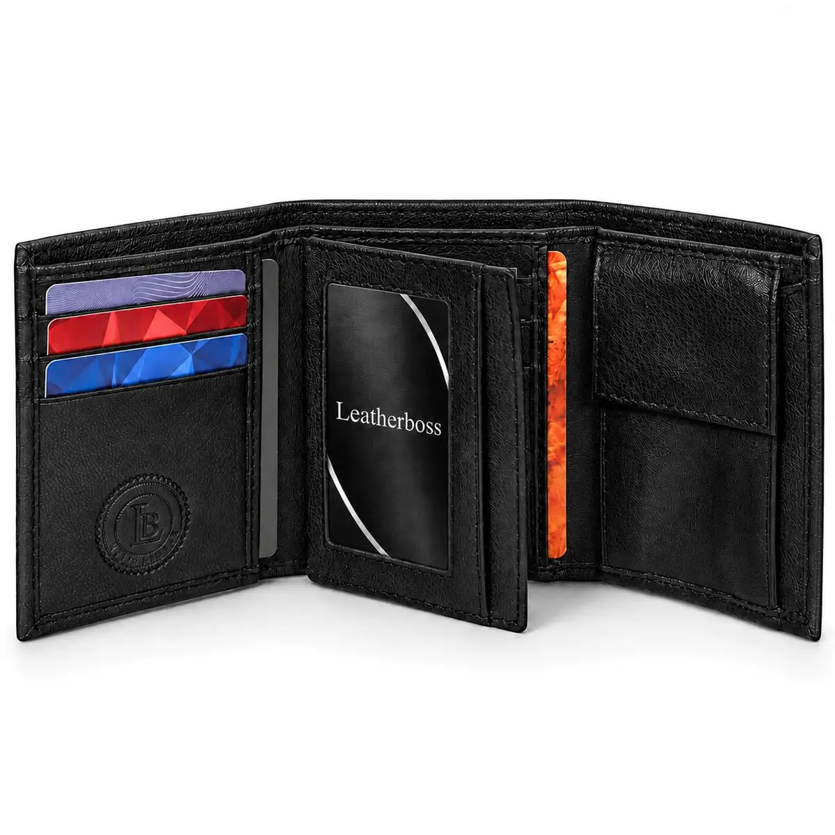 LB LEATHERBOSS Black Genuine Leather Trifold Wallet for Men | 10.16cm (4in) Long - main product image
