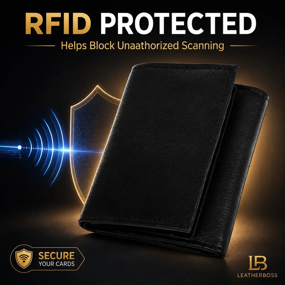 LB LEATHERBOSS Black Genuine Leather Trifold Wallet for Men | 10.16cm (4in) Long - view 8