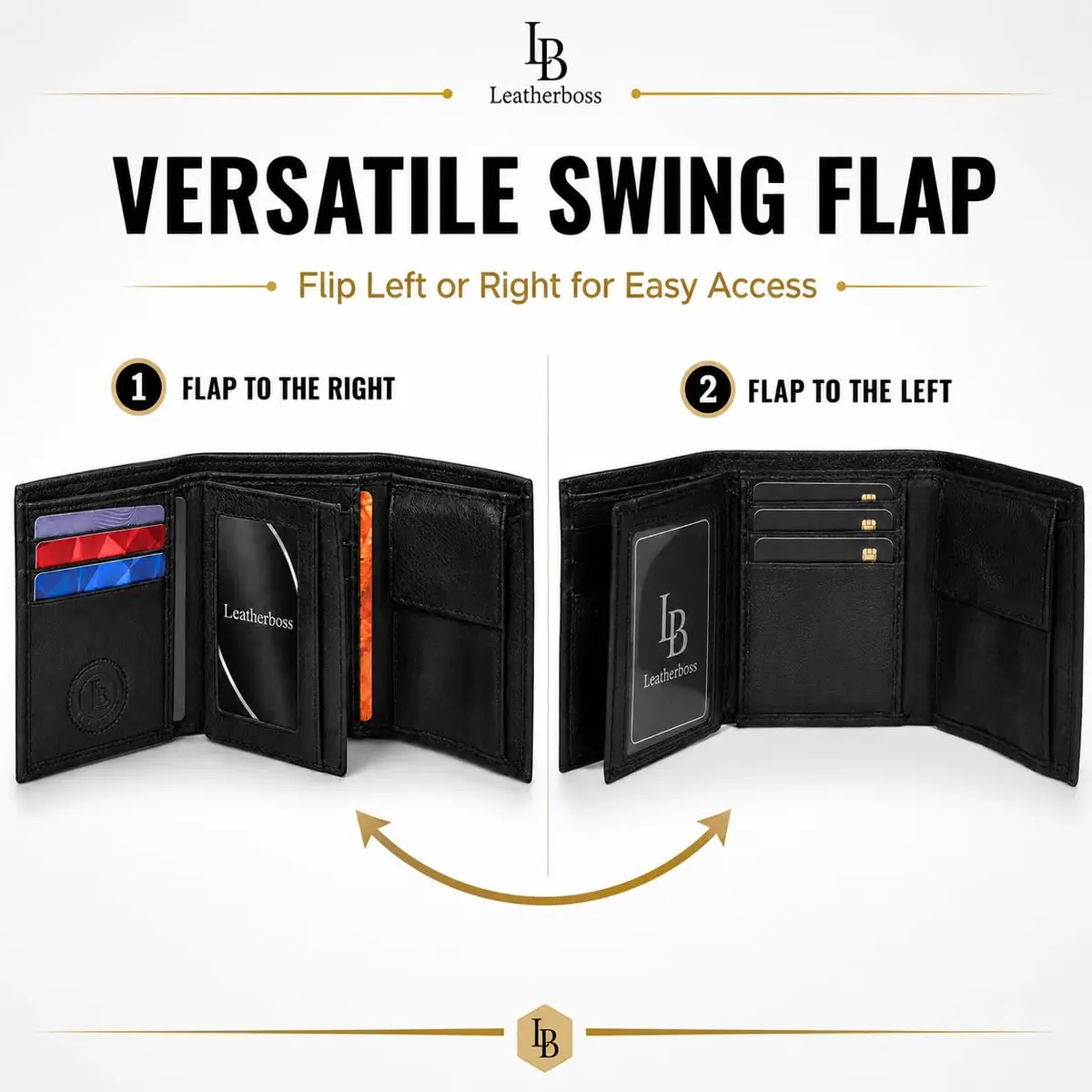 LB LEATHERBOSS Black Genuine Leather Trifold Wallet for Men | 10.16cm (4in) Long - view 3