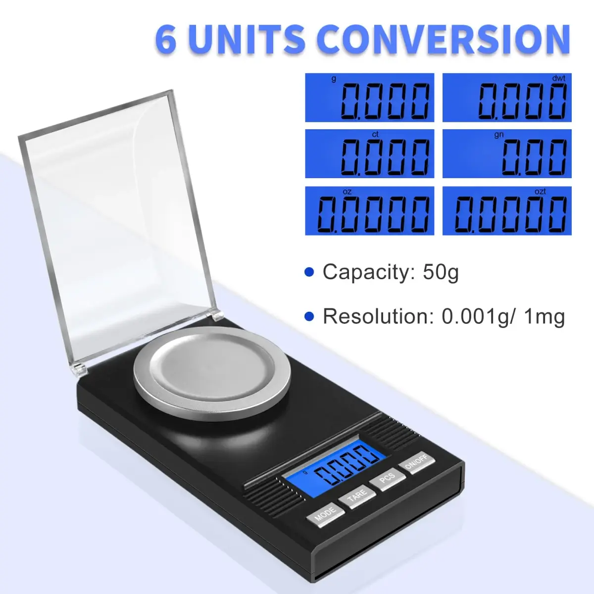 Fuzion Milligram Scale 50g/0.001g with 6-in-1 Kit | Precision Weighing for Powders & Small Items - view 2