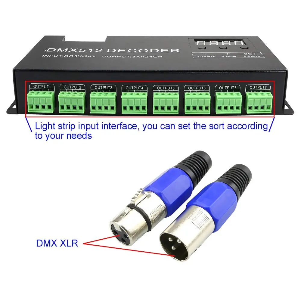 AMKI LED DMX 24CH Digital Display Decoder Dimming Driver DC5-24V 3A/CH | Stage Lighting Control - view 4