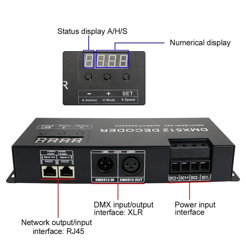 AMKI LED DMX 24CH Digital Display Decoder Dimming Driver DC5-24V 3A/CH | Stage Lighting Control - view 3