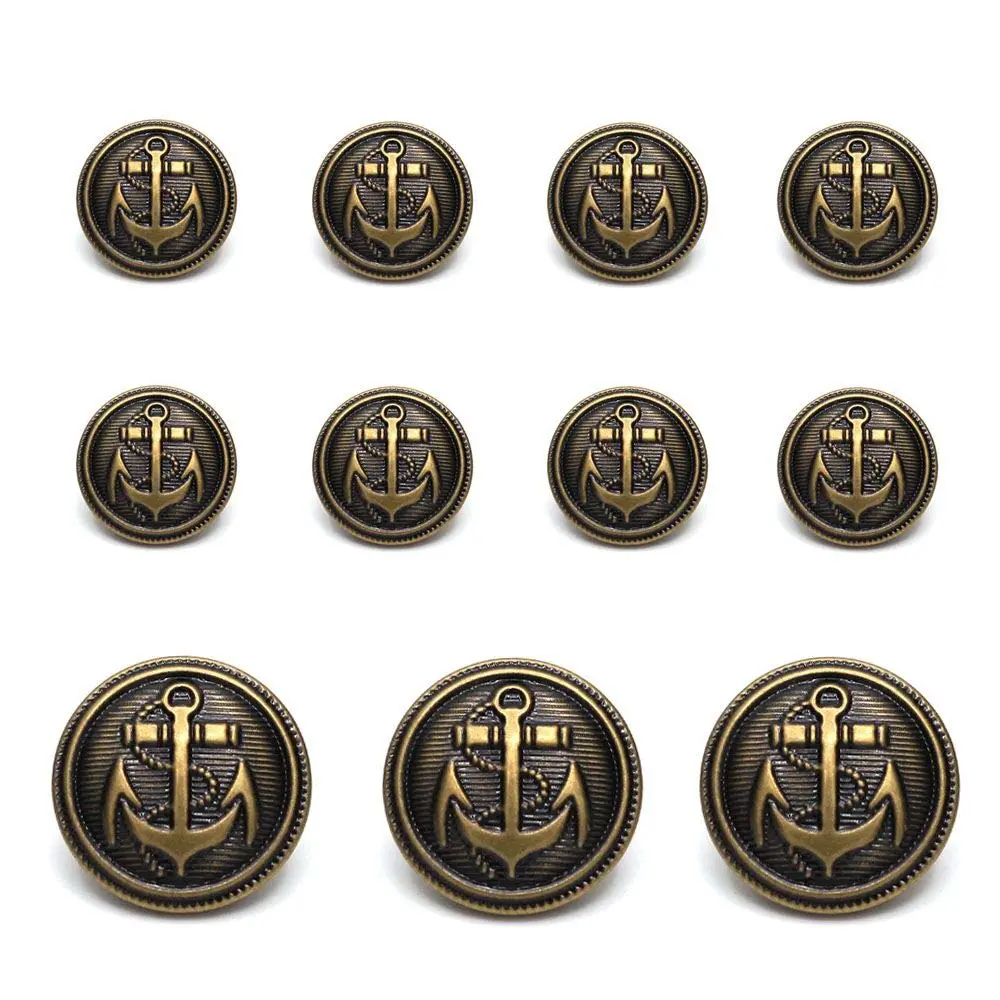 Enosea Antiqued Brass Metal Blazer Button Set - Shank Style Fashion Buttons 20mm & 15mm (11 Pcs) - view 2