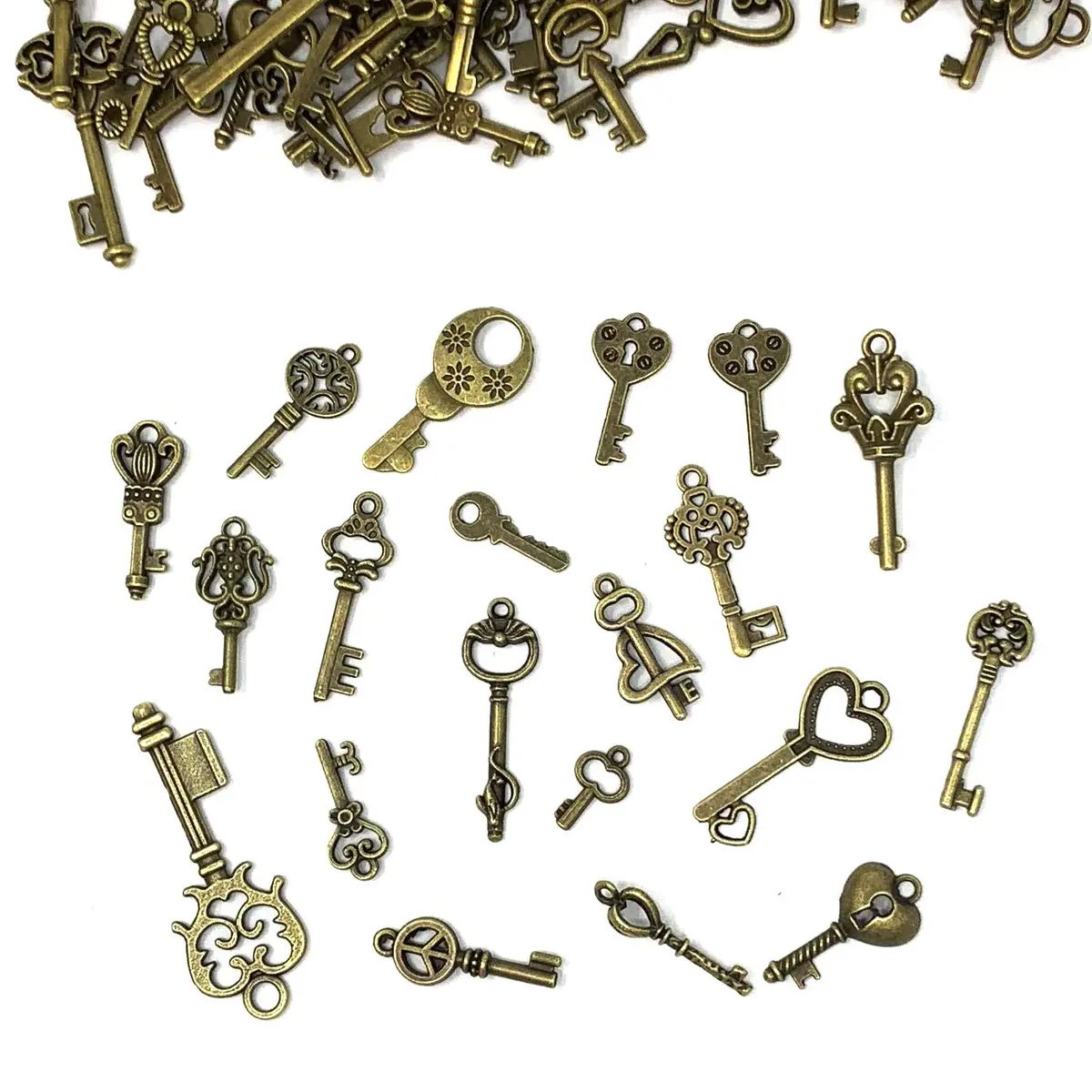 JIALEEY 125 PCS Vintage Skeleton Key Set Charms, Antique Style Bronze Brass | DIY Jewelry & Wedding Favors - view 4