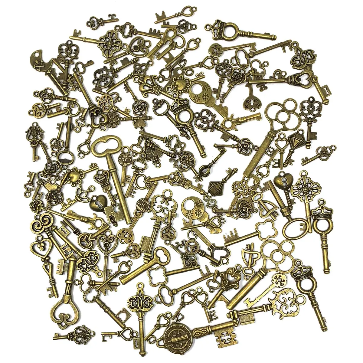 JIALEEY 125 PCS Vintage Skeleton Key Set Charms, Antique Style Bronze Brass | DIY Jewelry & Wedding Favors - view 5