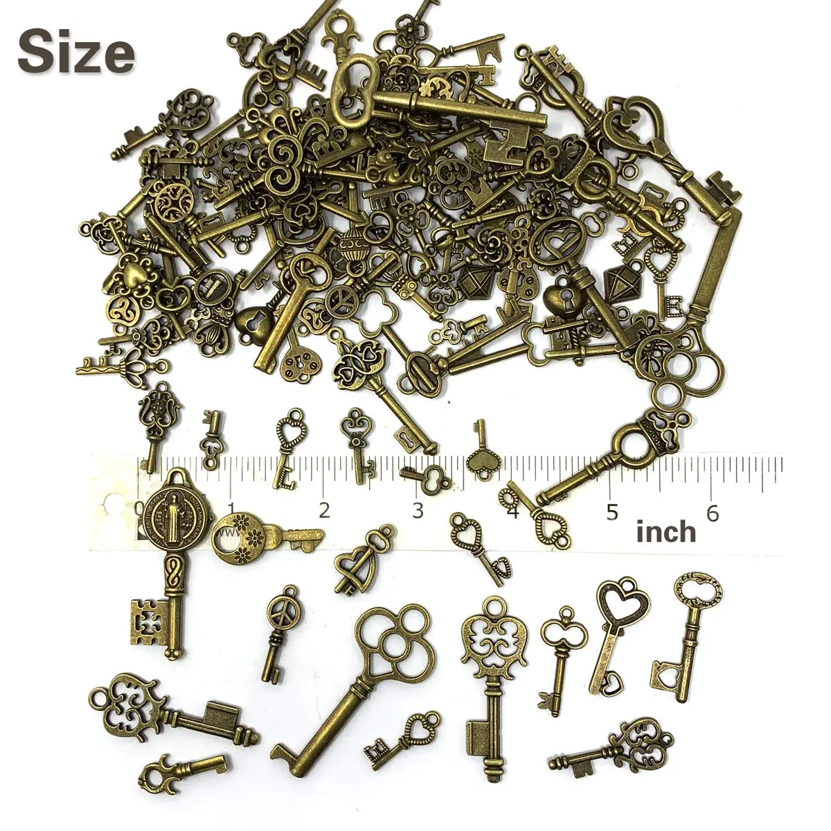 JIALEEY 125 PCS Vintage Skeleton Key Set Charms, Antique Style Bronze Brass | DIY Jewelry & Wedding Favors - view 6