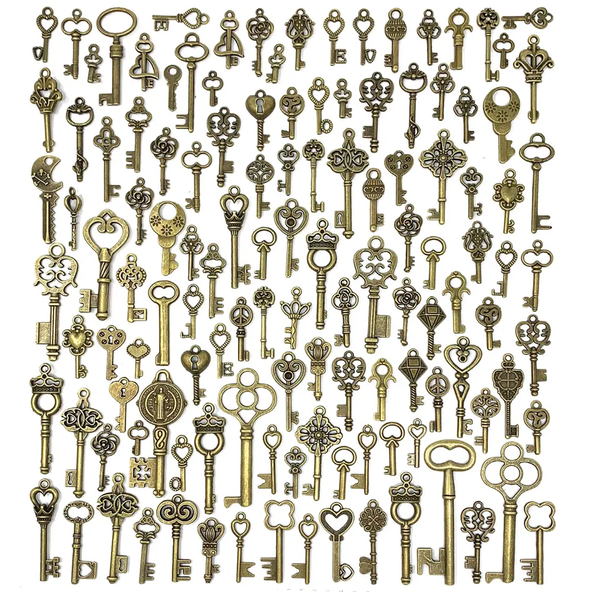JIALEEY 125 PCS Vintage Skeleton Key Set Charms, Antique Style Bronze Brass | DIY Jewelry & Wedding Favors - main product image