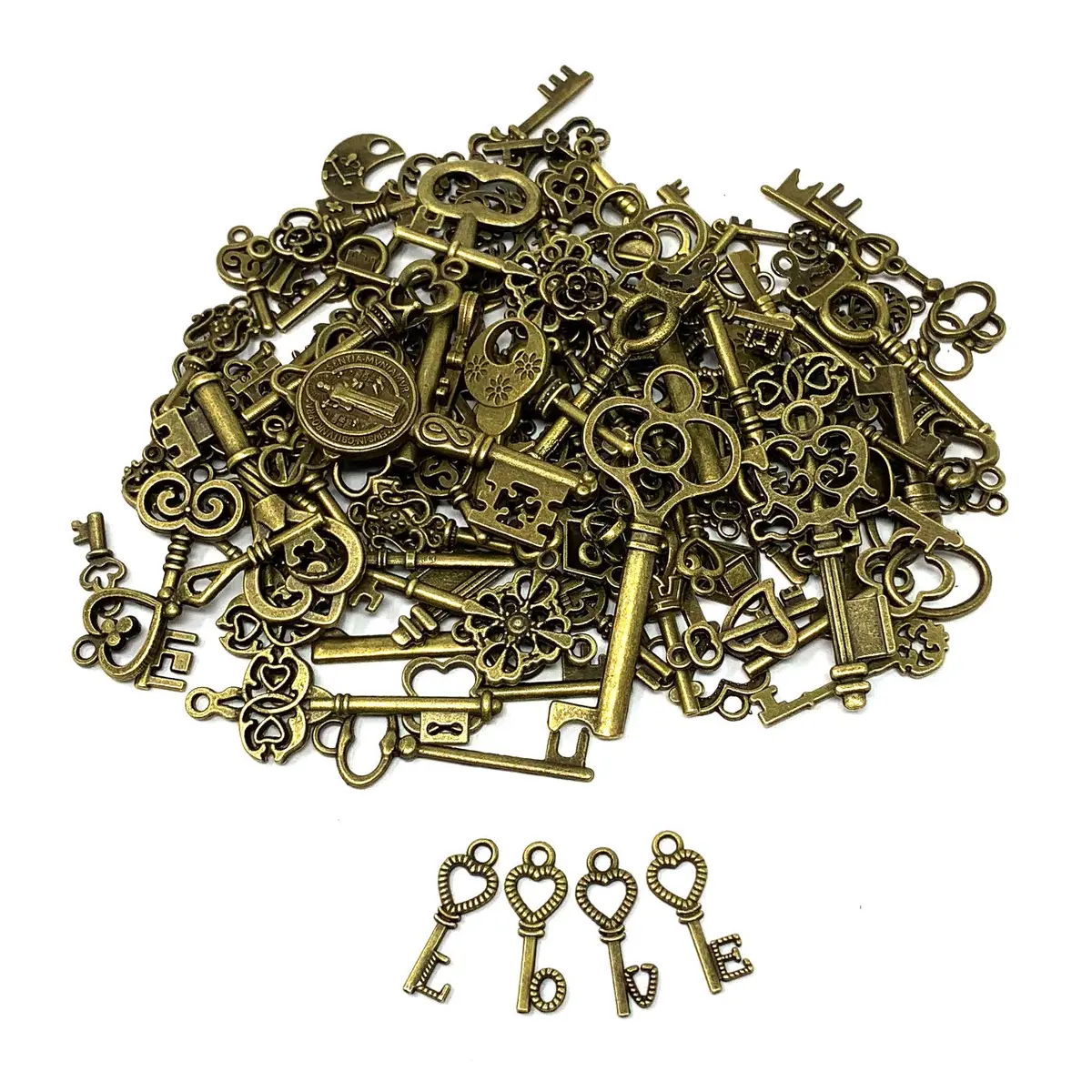 JIALEEY 125 PCS Vintage Skeleton Key Set Charms, Antique Style Bronze Brass | DIY Jewelry & Wedding Favors - view 7