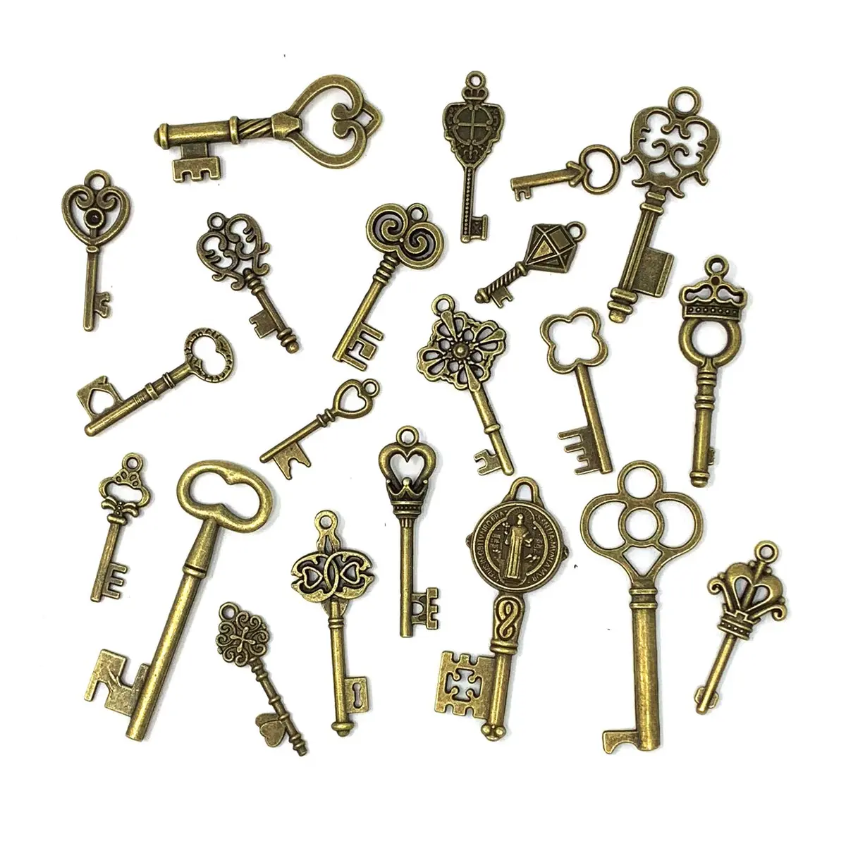 JIALEEY 125 PCS Vintage Skeleton Key Set Charms, Antique Style Bronze Brass | DIY Jewelry & Wedding Favors - view 2