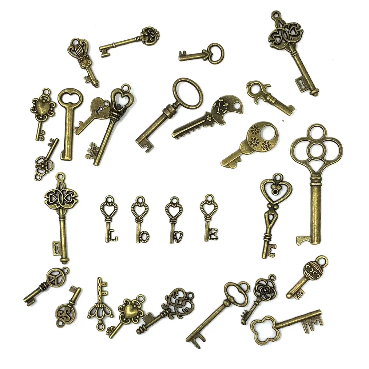 JIALEEY 125 PCS Vintage Skeleton Key Set Charms, Antique Style Bronze Brass | DIY Jewelry & Wedding Favors - view 3