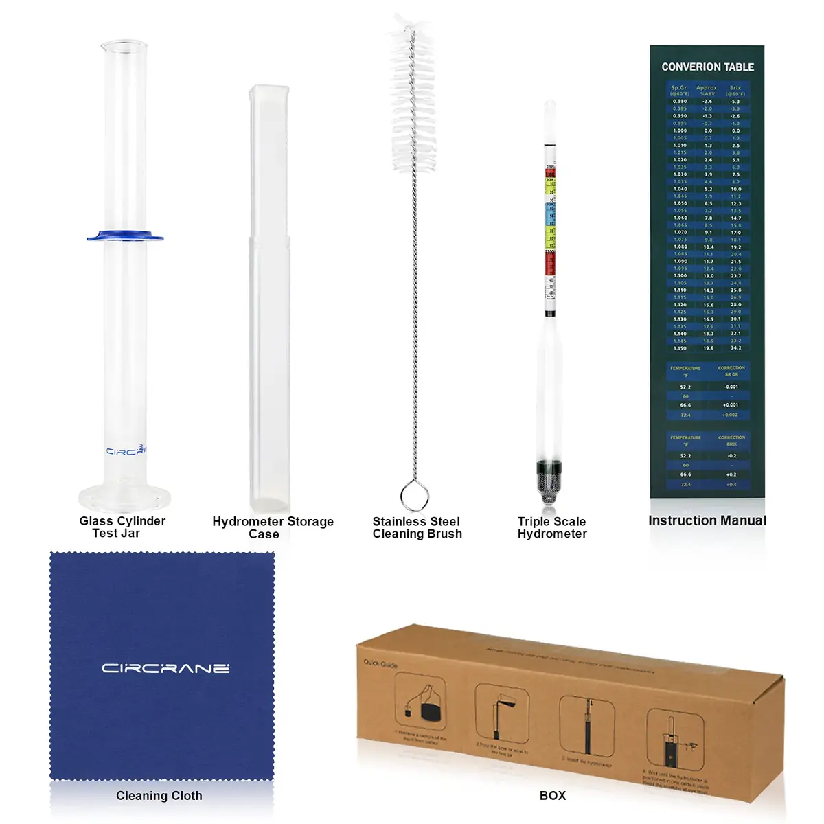 Circrane Hydrometer & Glass Test Jar Set, Triple Scale Alcohol Hydrometer for Brew Beer, Wine, Mead & Kombucha, ABV, Brix, Gravity | Home Brewing Supplies - view 2