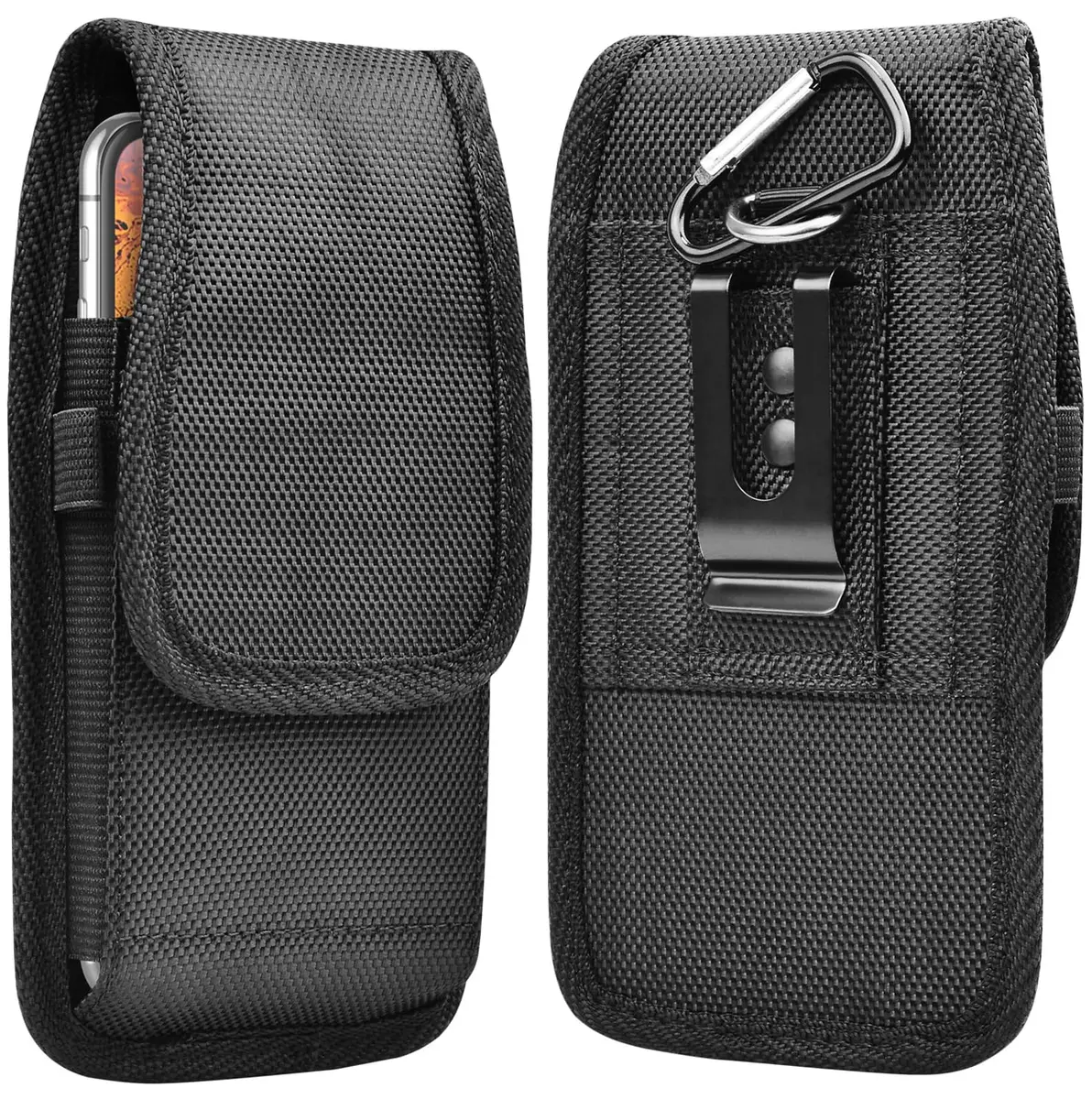 Takfox Universal Cell Phone Holster Case with Belt Clip & Carabiner for Smartphones up to 6.5" | Black Nylon - main product image