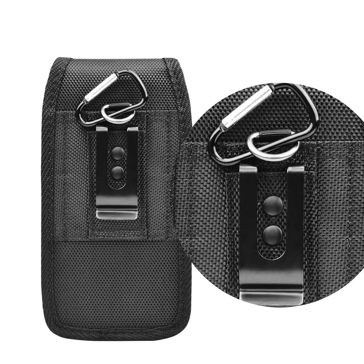 Takfox Universal Cell Phone Holster Case with Belt Clip & Carabiner for Smartphones up to 6.5" | Black Nylon - view 7