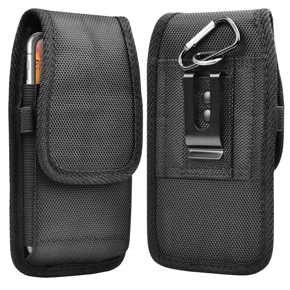 Takfox Universal Cell Phone Holster Case with Belt Clip & Carabiner for Smartphones up to 6.5" | Black Nylon - view 8