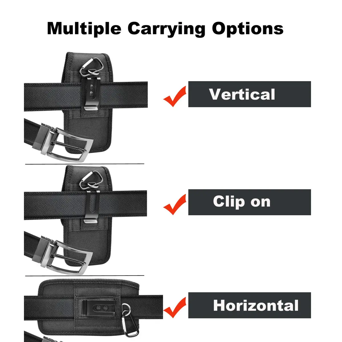 Takfox Universal Cell Phone Holster Case with Belt Clip & Carabiner for Smartphones up to 6.5" | Black Nylon - view 3