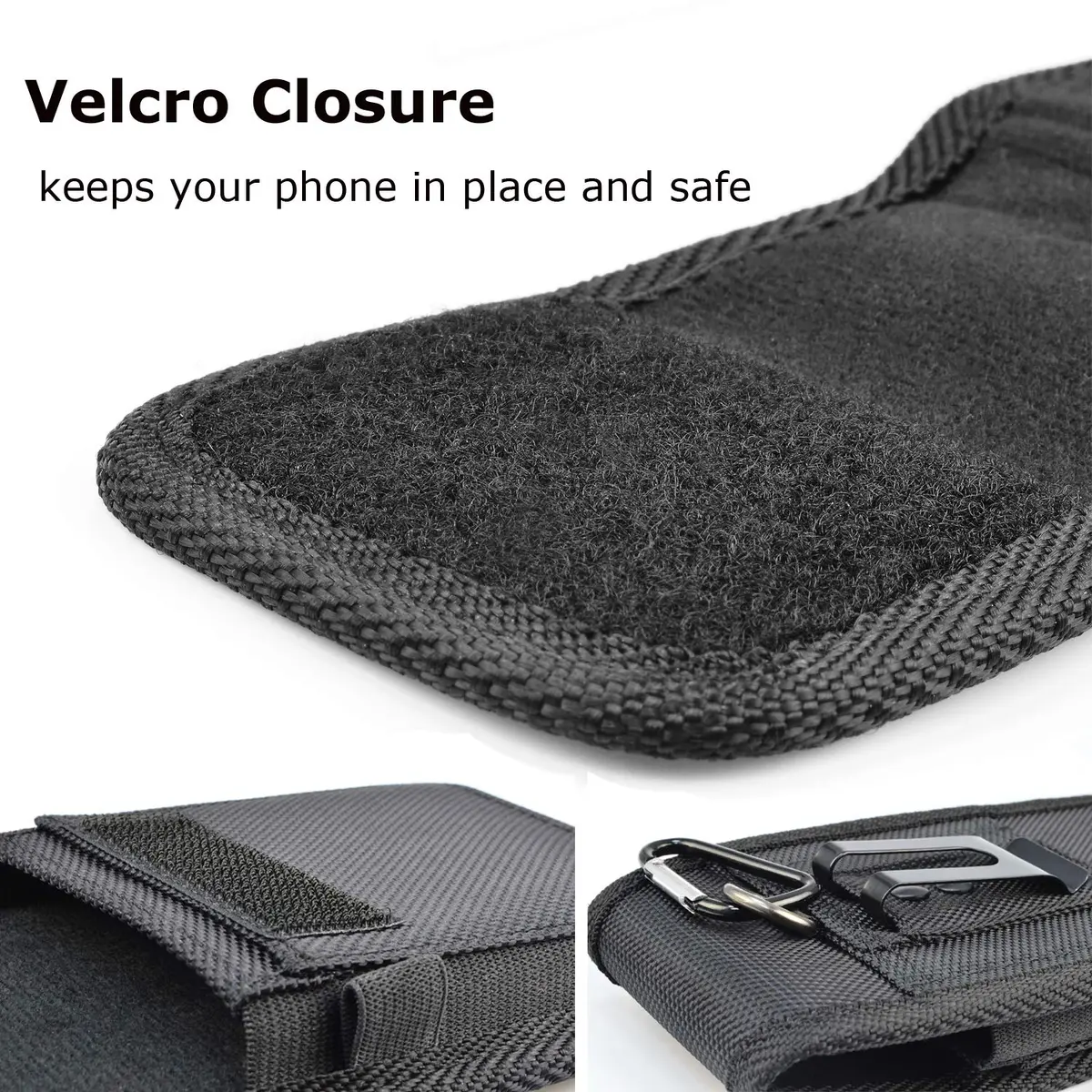 Takfox Universal Cell Phone Holster Case with Belt Clip & Carabiner for Smartphones up to 6.5" | Black Nylon - view 4