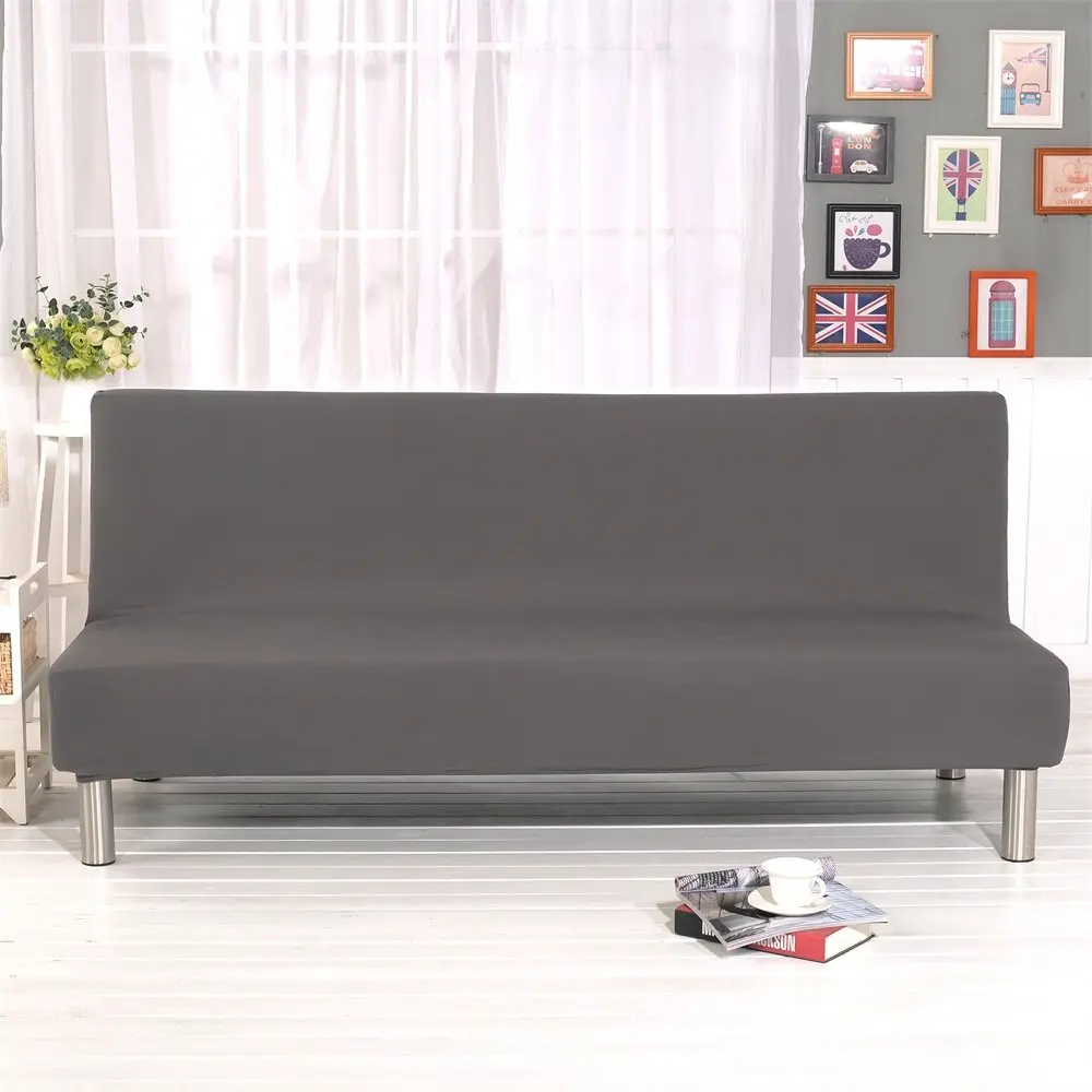 Homonic Grey Sofa Bed Cover Polyester Spandex 3 Seater | Elastic Non-Armrest Slipcover (80" x 50" in) - view 2