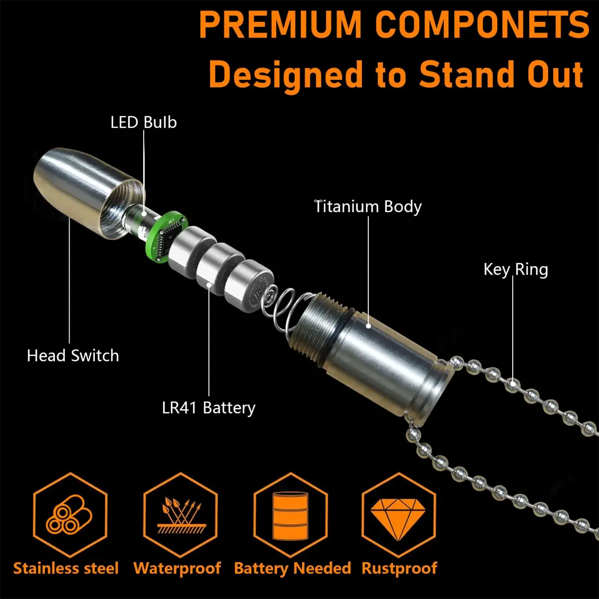 Nitefox E1 Keychain Flashlight Stainless Steel 1.3-inch | Ultra-Compact Bright LED Torch for EDC - view 7