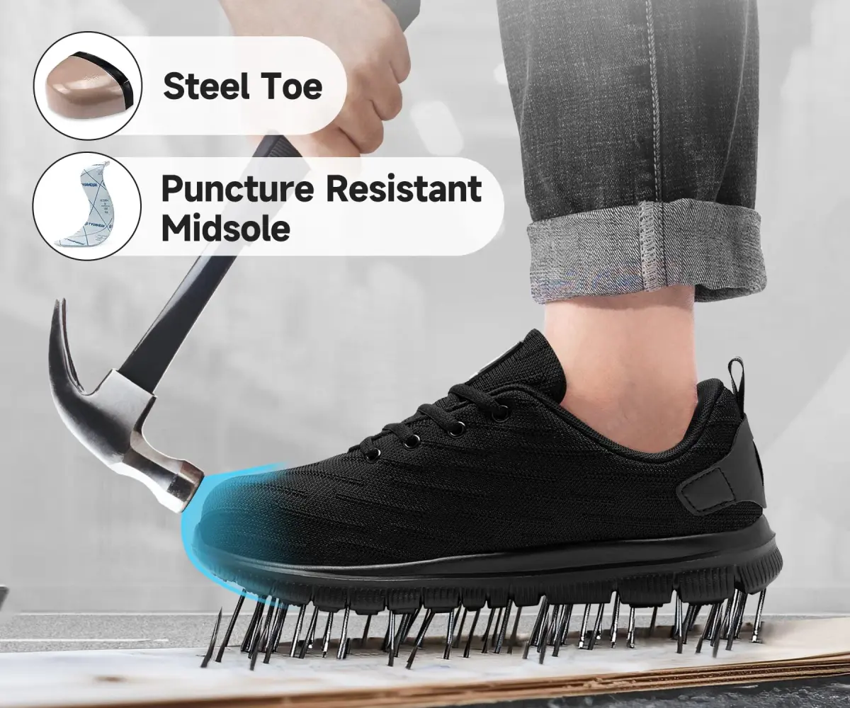 DYKHMILY Steel Toe Work Shoes for Men & Women | 3cm (1.18in) Heel | Black - view 4