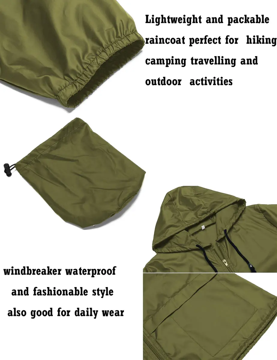Avoogue Lightweight Raincoat Women's Waterproof Windbreaker Packable Outdoor Hooded Rain Jacket Army Green L - view 5