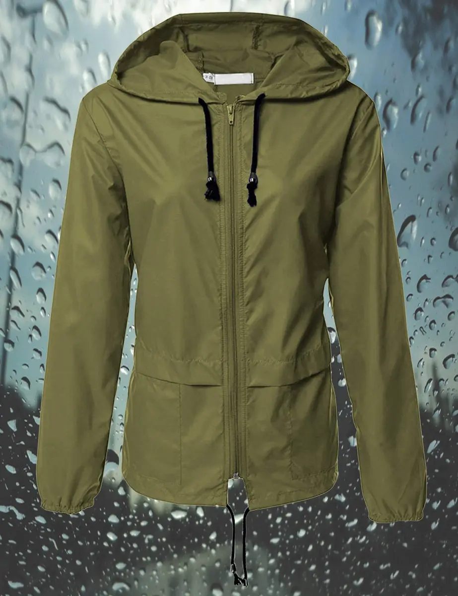 Avoogue Lightweight Raincoat Women's Waterproof Windbreaker Packable Outdoor Hooded Rain Jacket Army Green L - view 2