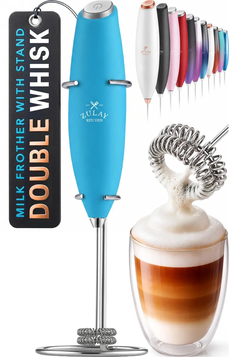 Zulay Milk Frother Ocean Blue | Handheld Electric Whisk for Frothy Beverages - main product image