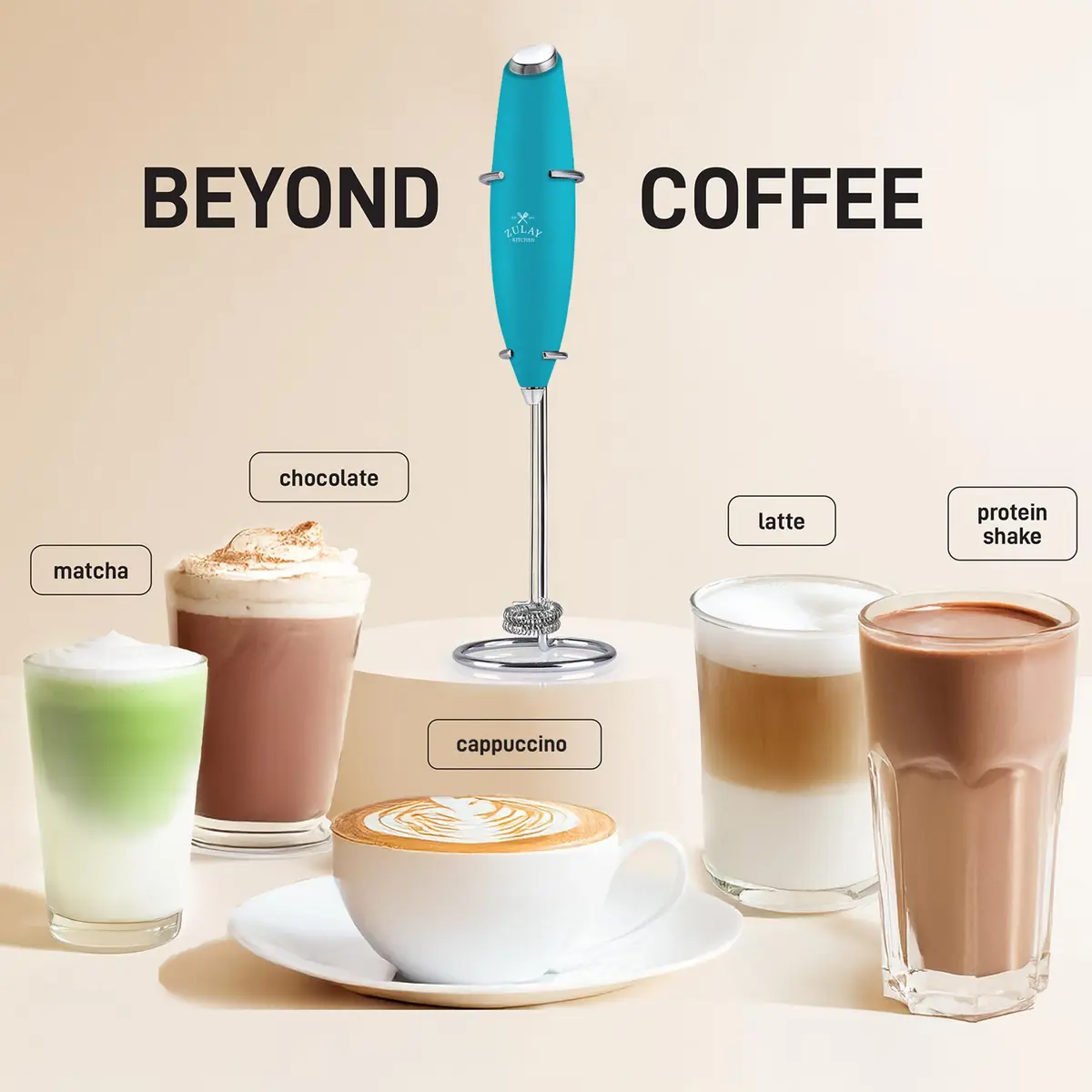 Zulay Milk Frother Ocean Blue | Handheld Electric Whisk for Frothy Beverages - view 3