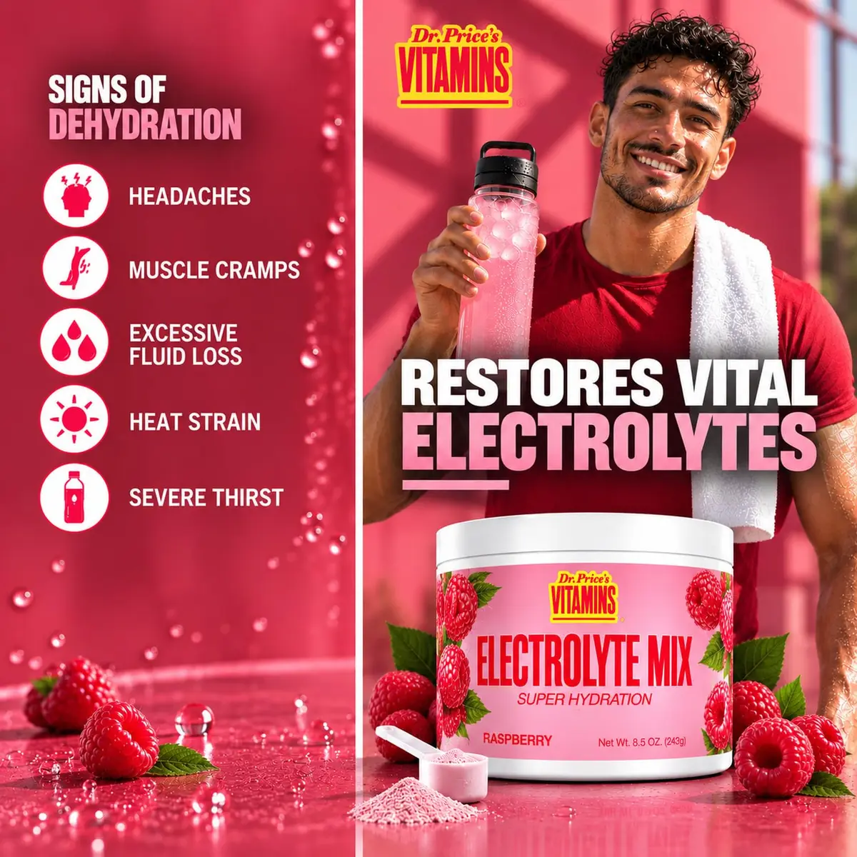 Dr. Price's Electrolytes Powder, Raspberry, 90 Servings | Sugar Free Hydration Support - view 3