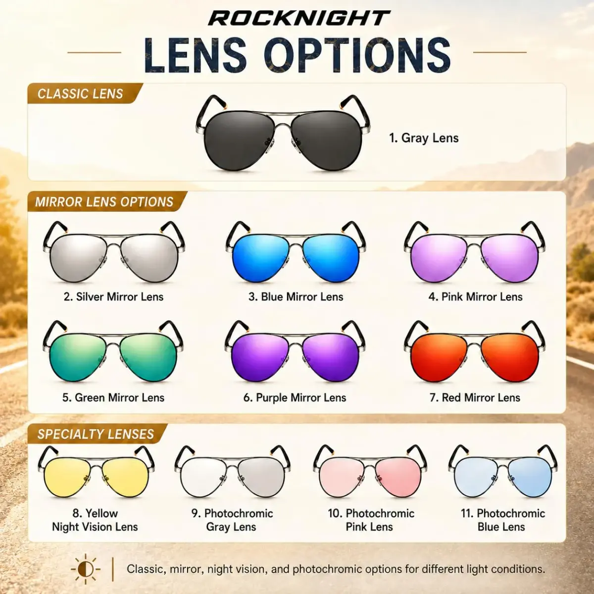ROCKNIGHT Polarized Aviator Sunglasses Men Women UV400 Metal Frame Driving | Lightweight Metal Frame with Adjustable Nose Pads - view 7