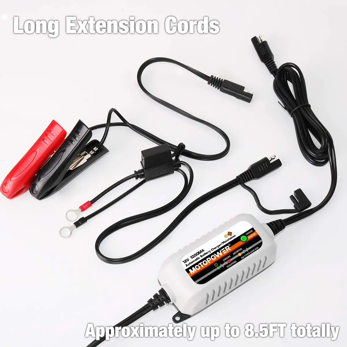 MOTOPOWER MP00205B 12V 1000mA Automatic Battery Charger & Maintainer | 12V DC, 1A Output, 350g - view 6