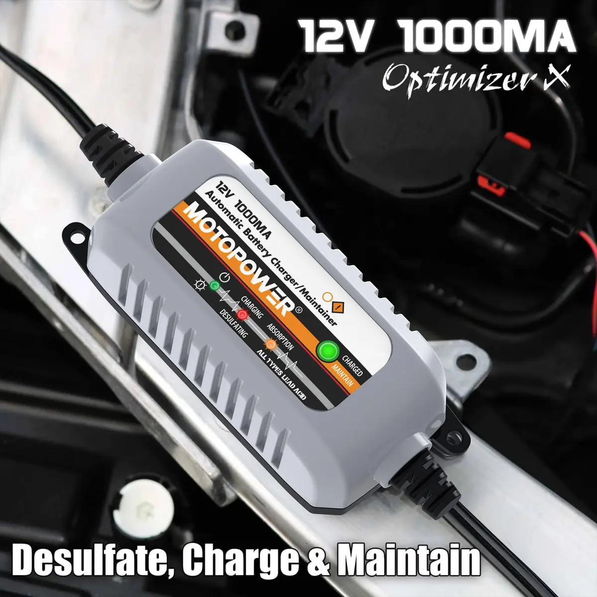 MOTOPOWER MP00205B 12V 1000mA Automatic Battery Charger & Maintainer | 12V DC, 1A Output, 350g - view 2