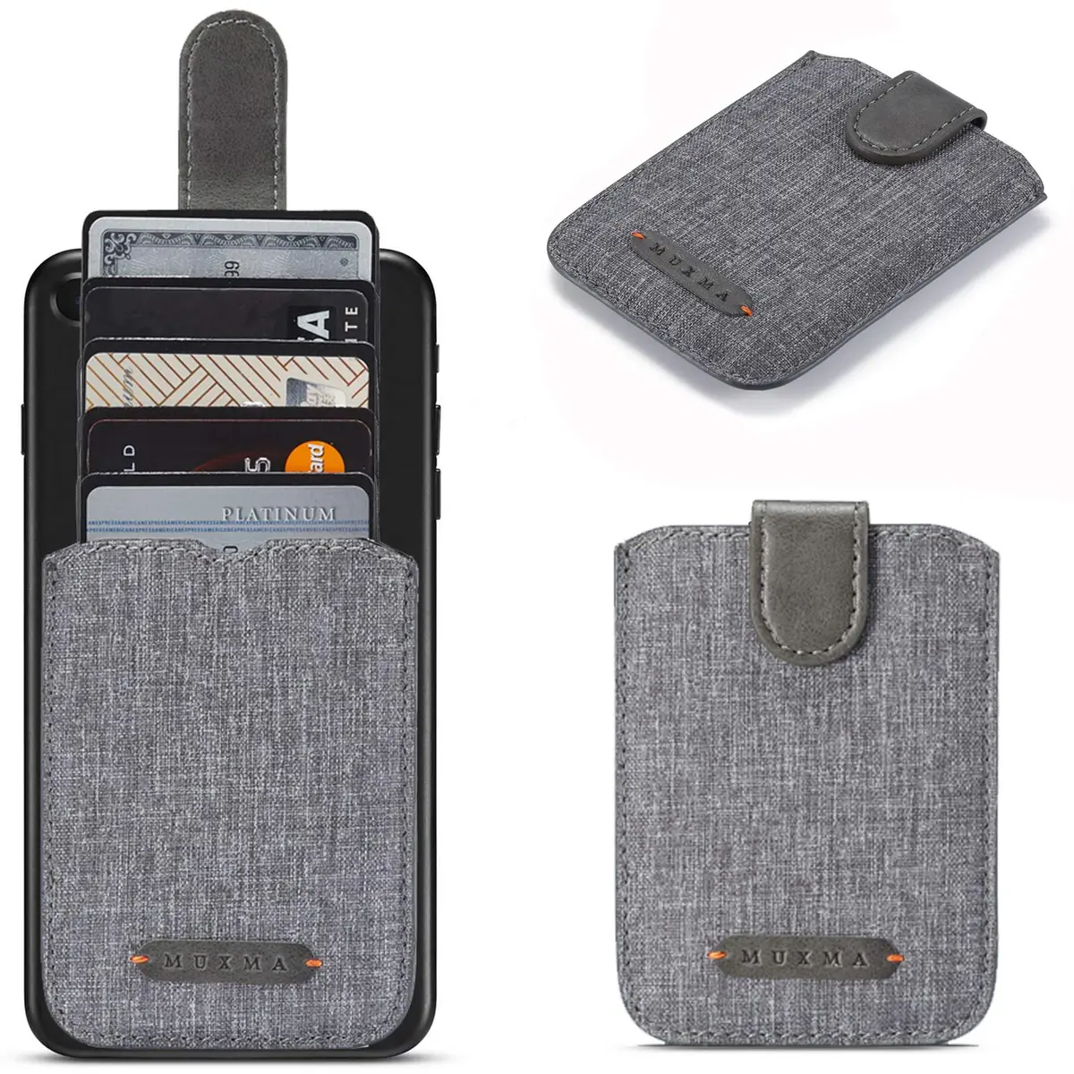 BIAJIYA Card Holder for Back of Phone, RFID 5 Pull Wallet, Gray | RFID-Blocking Phone Wallet - main product image