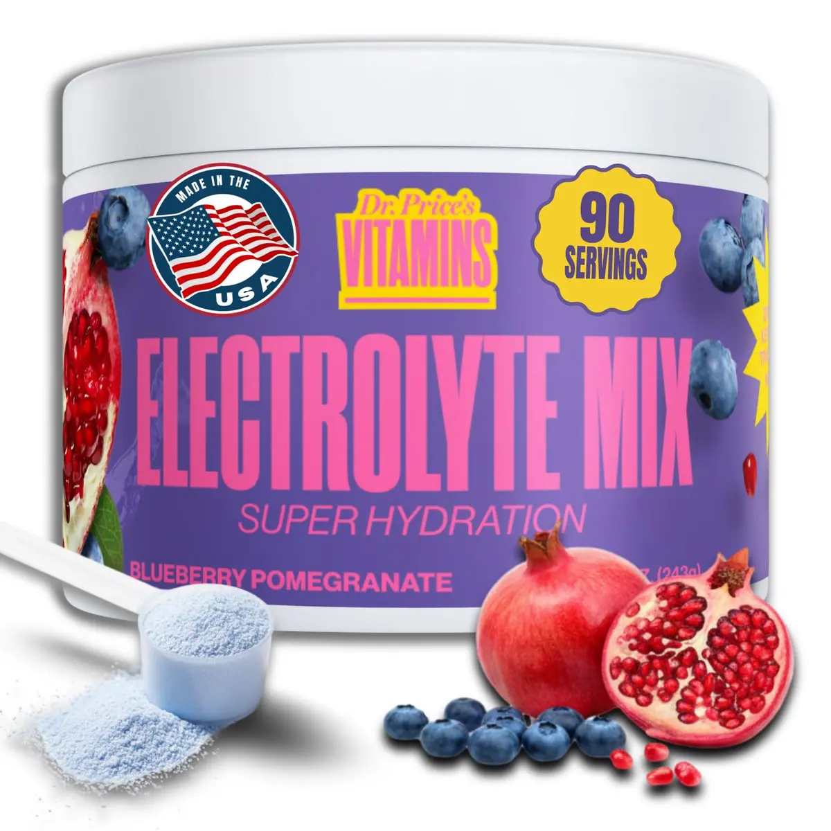 Dr. Price's Electrolytes Powder, Blueberry Pomegranate | Sugar Free Hydration Support (70-120 chars) - main product image