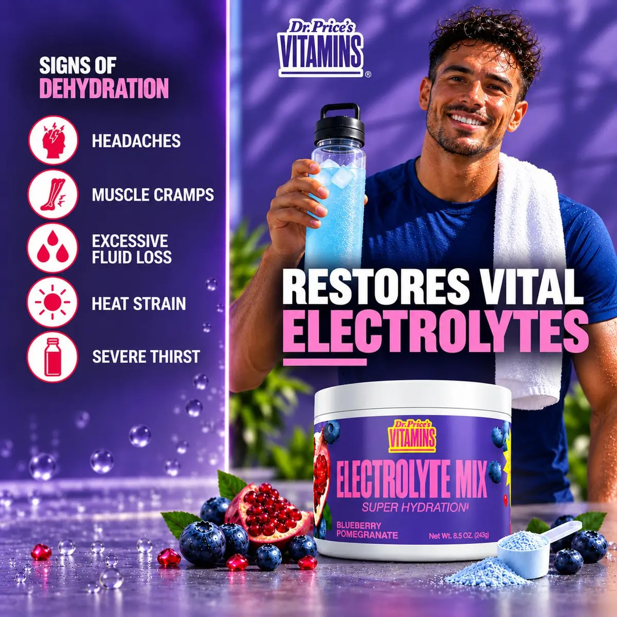 Dr. Price's Electrolytes Powder, Blueberry Pomegranate | Sugar Free Hydration Support (70-120 chars) - view 3