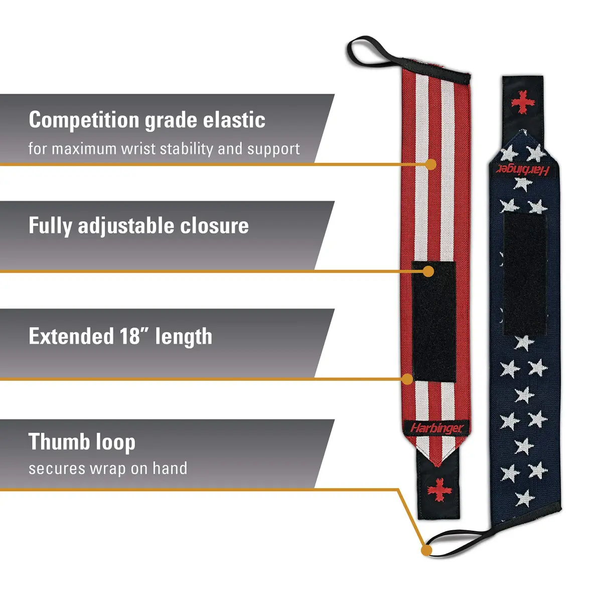 Harbinger Red Line 18-Inch Weightlifting Wrist Wraps (Pair) | Competition Grade Elastic for Maximum Stability - view 2