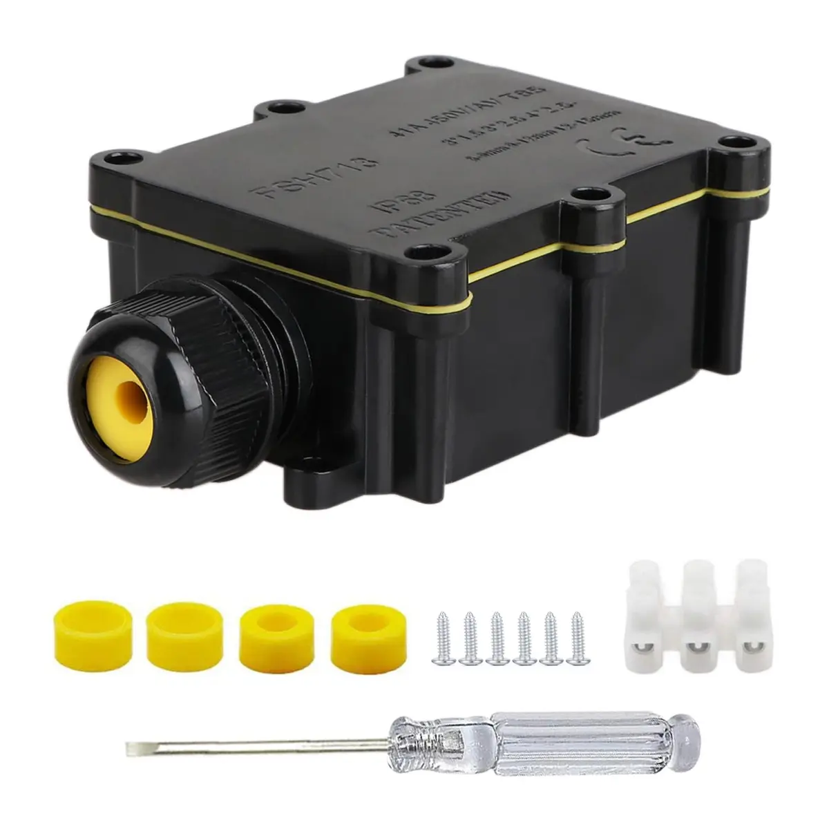 Helunsi IP68 Waterproof External Junction Box 2 Way 135mm (5.31in) Black | Connect Wires Safely Outdoors - main product image