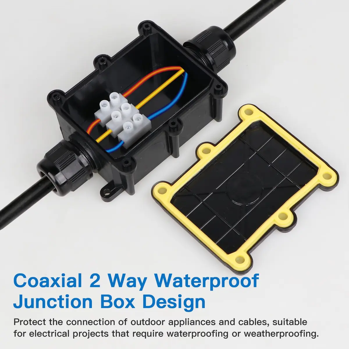 Helunsi IP68 Waterproof External Junction Box 2 Way 135mm (5.31in) Black | Connect Wires Safely Outdoors - view 8