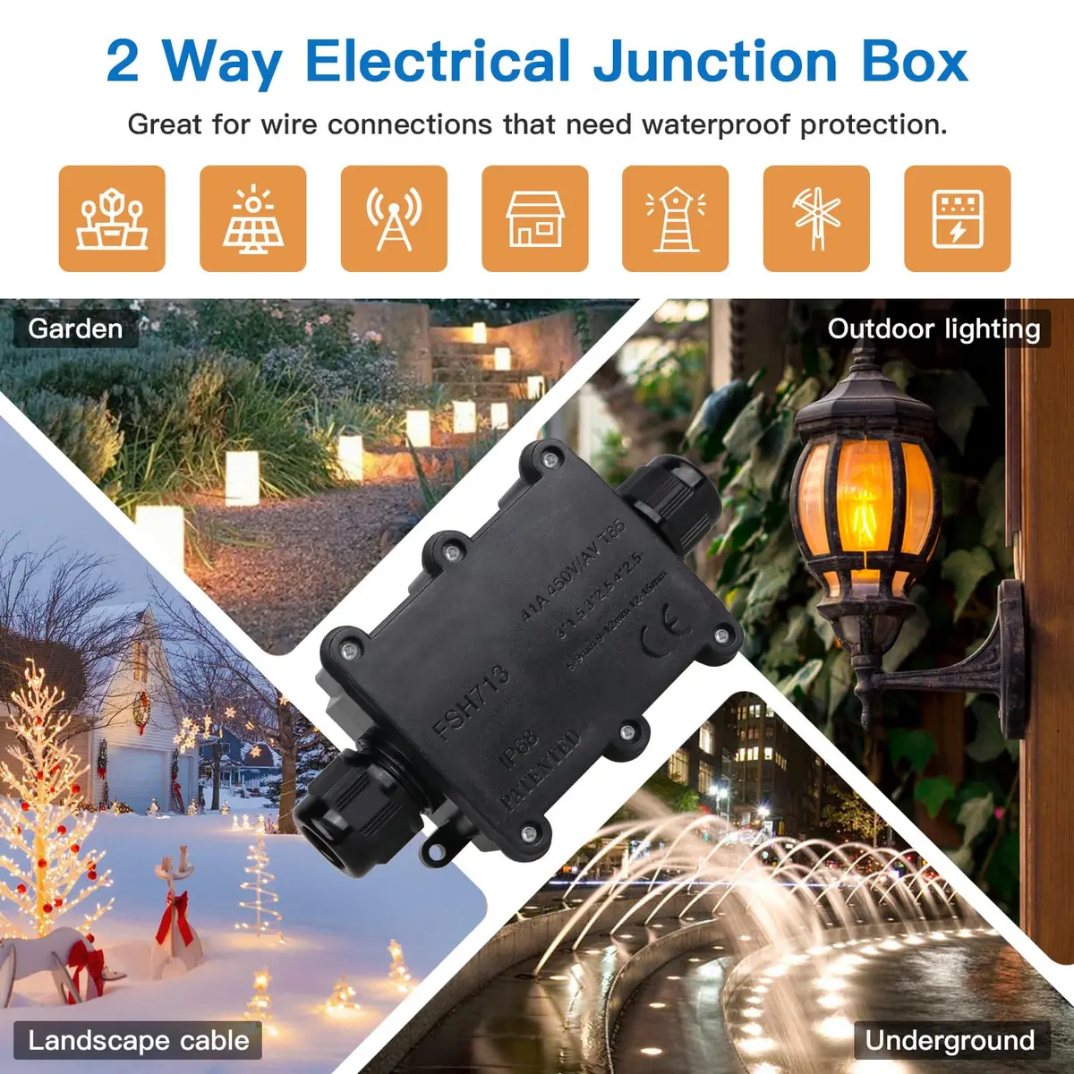 Helunsi IP68 Waterproof External Junction Box 2 Way 135mm (5.31in) Black | Connect Wires Safely Outdoors - view 4