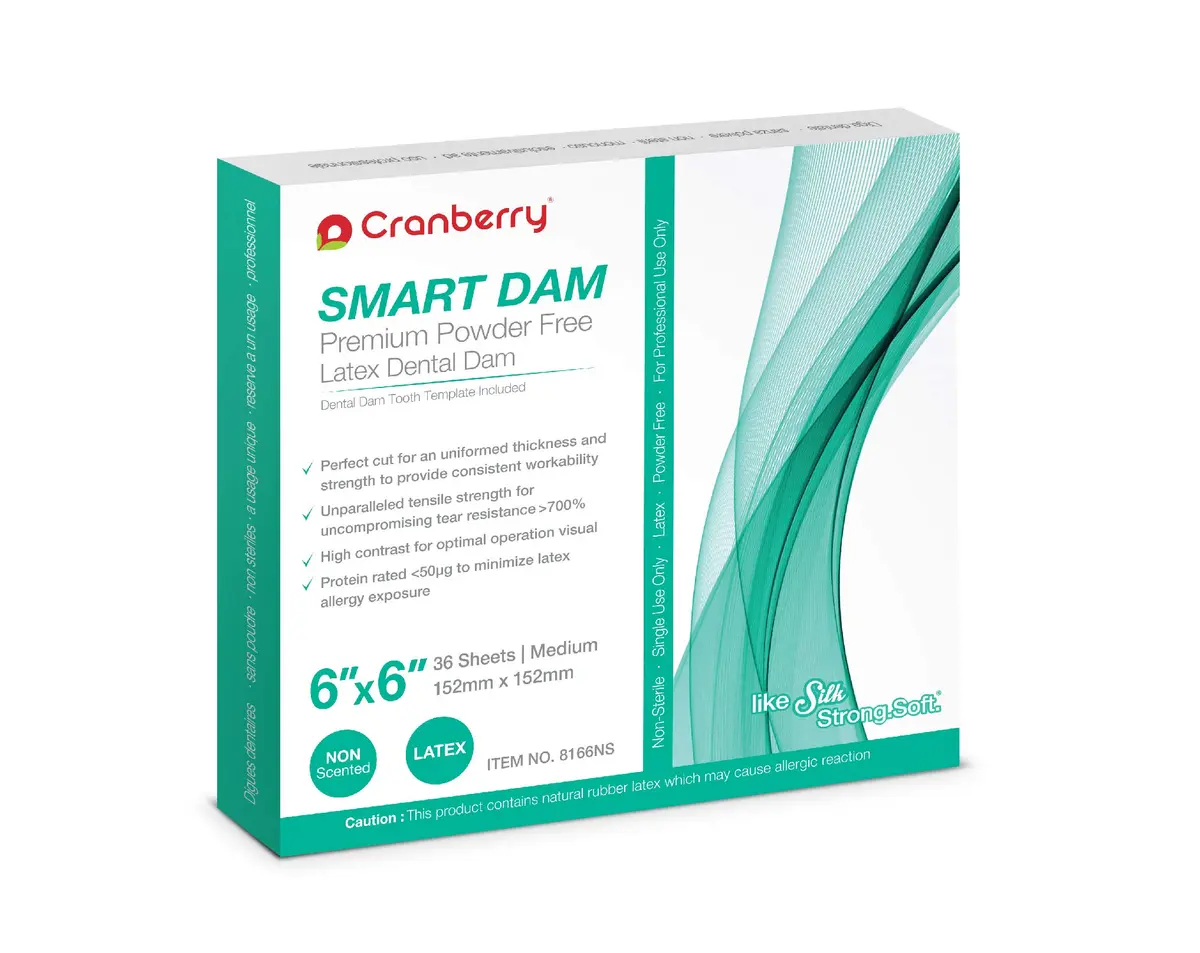Cranberry USA CR8166NS Smart Dam Latex Powder-Free Blue 6" x 6" (36 Count) | Professional Dental Isolation - main product image