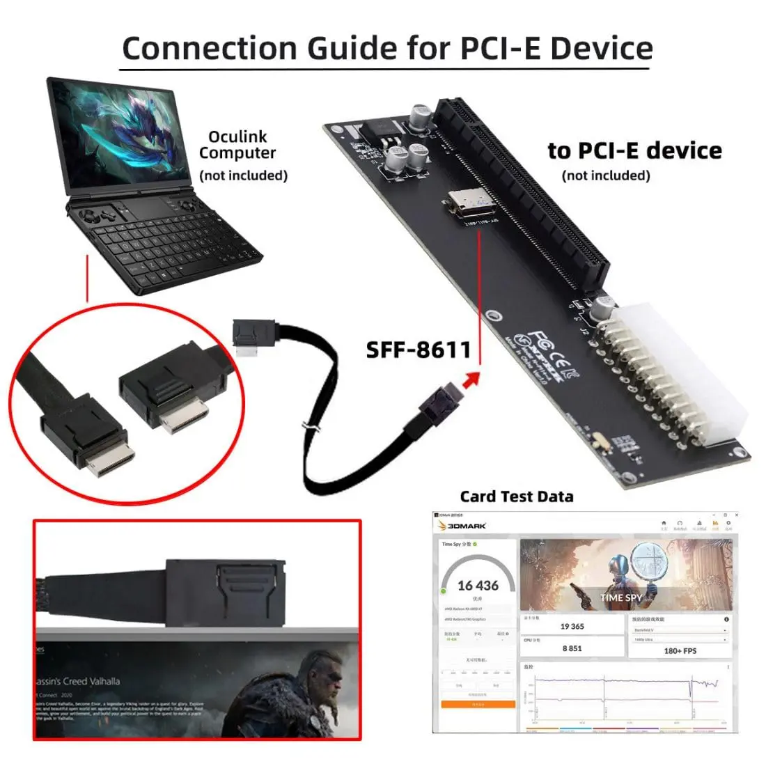 chenyang OCuLink SFF-8611 PCIe 4.0 Cable 50cm | 64Gbps Data Transfer for eGPU & SSD - view 2