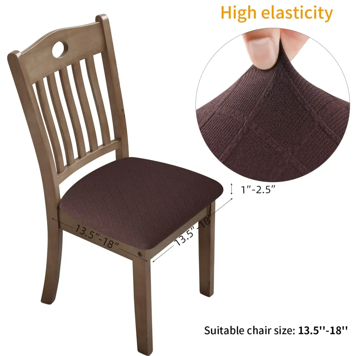 Fuloon Chocolate Dining Chair Seat Covers 4 Pack | Stretch Jacquard Fabric for Kitchen & Dining Chairs - view 3