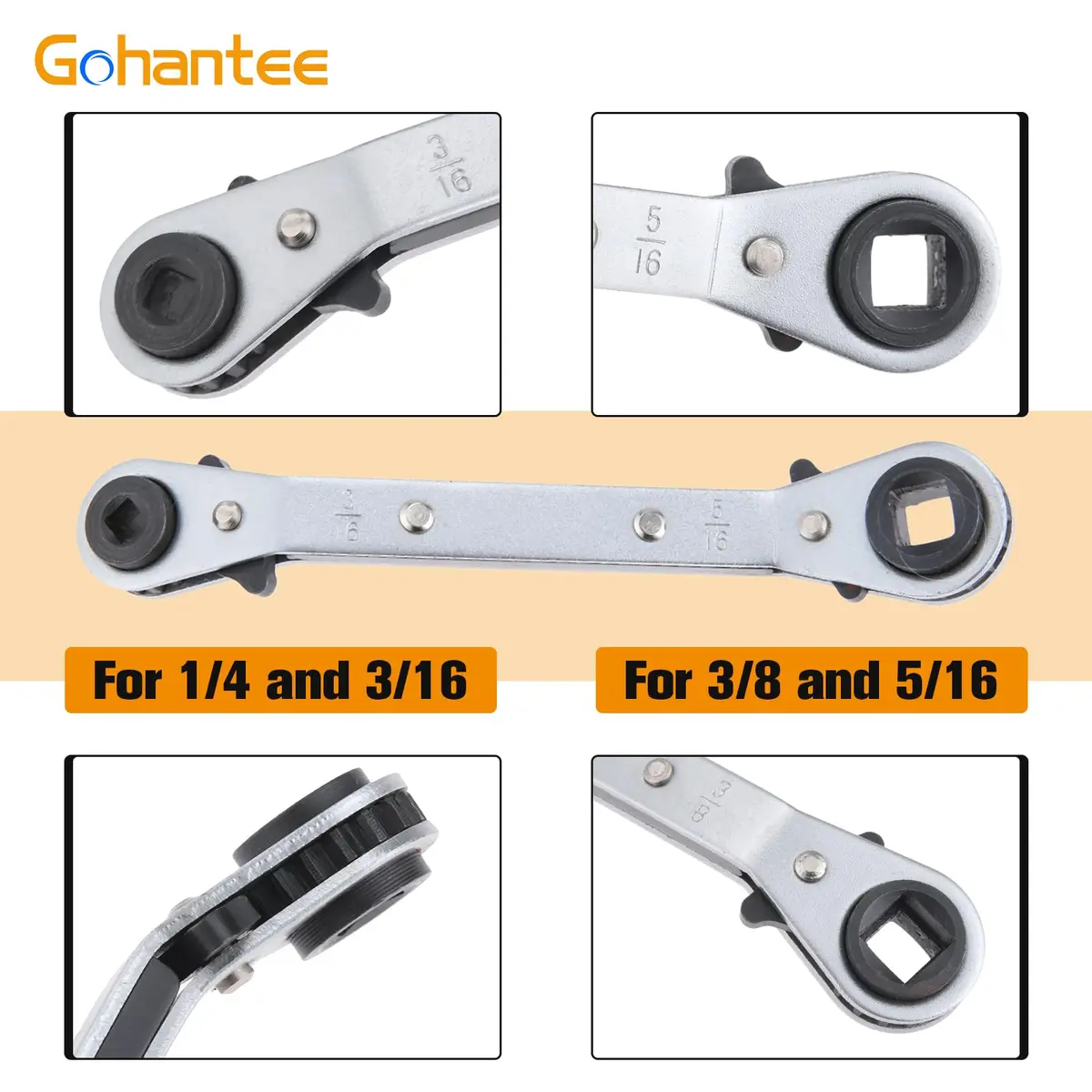 gohantee Refrigeration Ratchet Wrench 4 Sizes | Steel, 5.5 inch, Easy Reversal - view 4