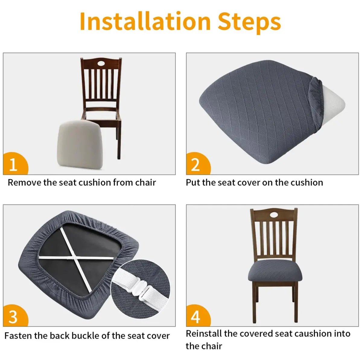 Fuloon 4 Pack Grey Dining Chair Seat Covers | Stretch Fit & Washable for Kitchen & Dining Chairs - view 5